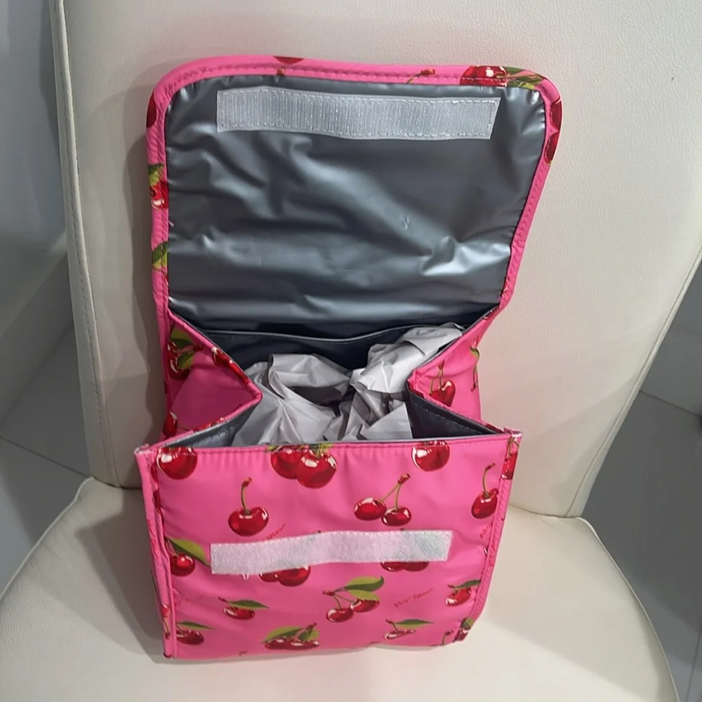 Betsey Johnson Pink/Green/Black Cherry Patterned Insulated Lunch Tote Bag - Picture 5 of 5